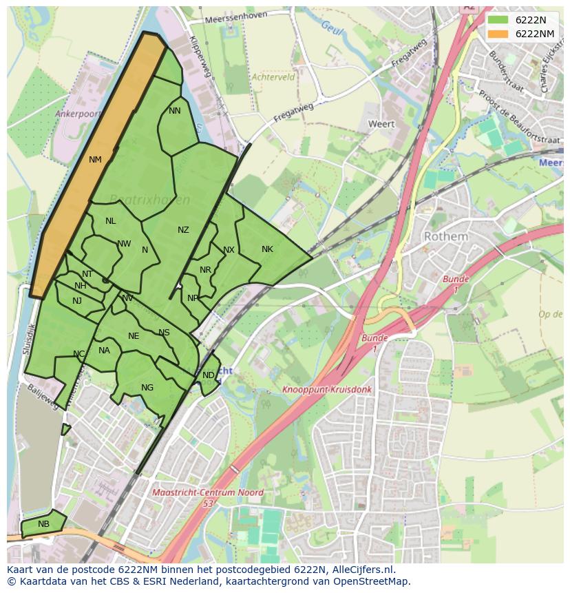 Afbeelding van het postcodegebied 6222 NM op de kaart.