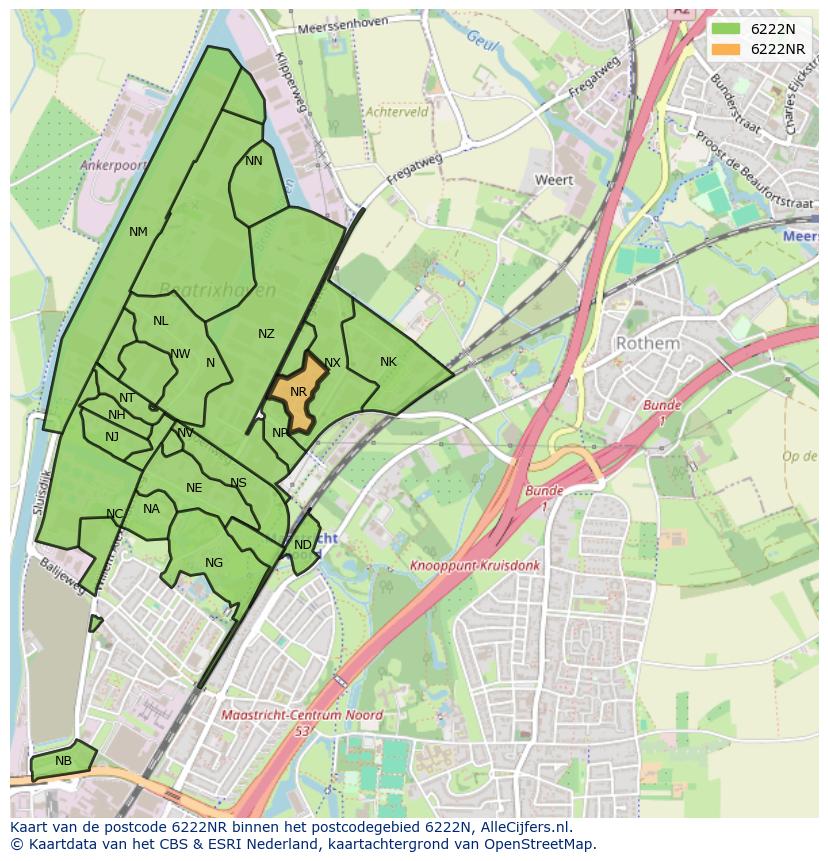 Afbeelding van het postcodegebied 6222 NR op de kaart.