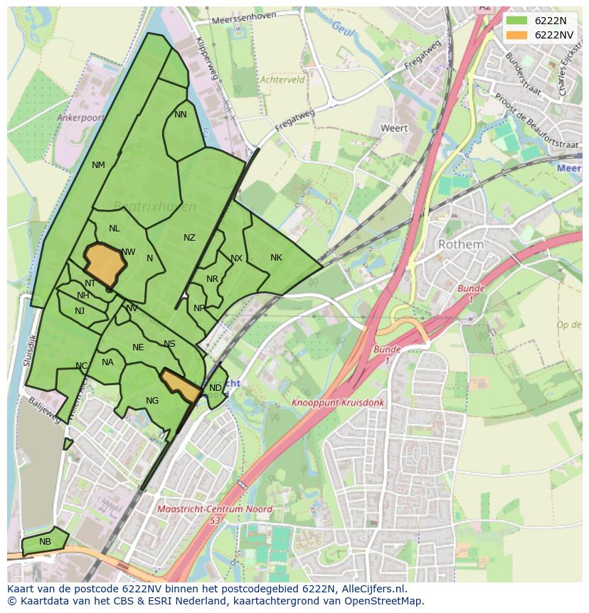 Afbeelding van het postcodegebied 6222 NV op de kaart.