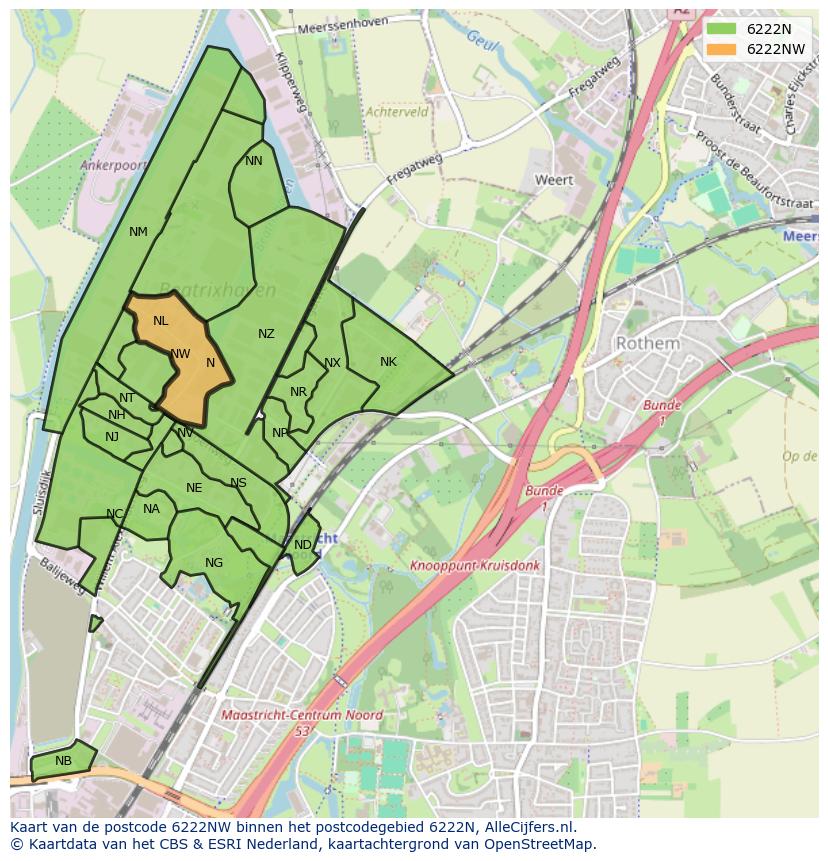 Afbeelding van het postcodegebied 6222 NW op de kaart.