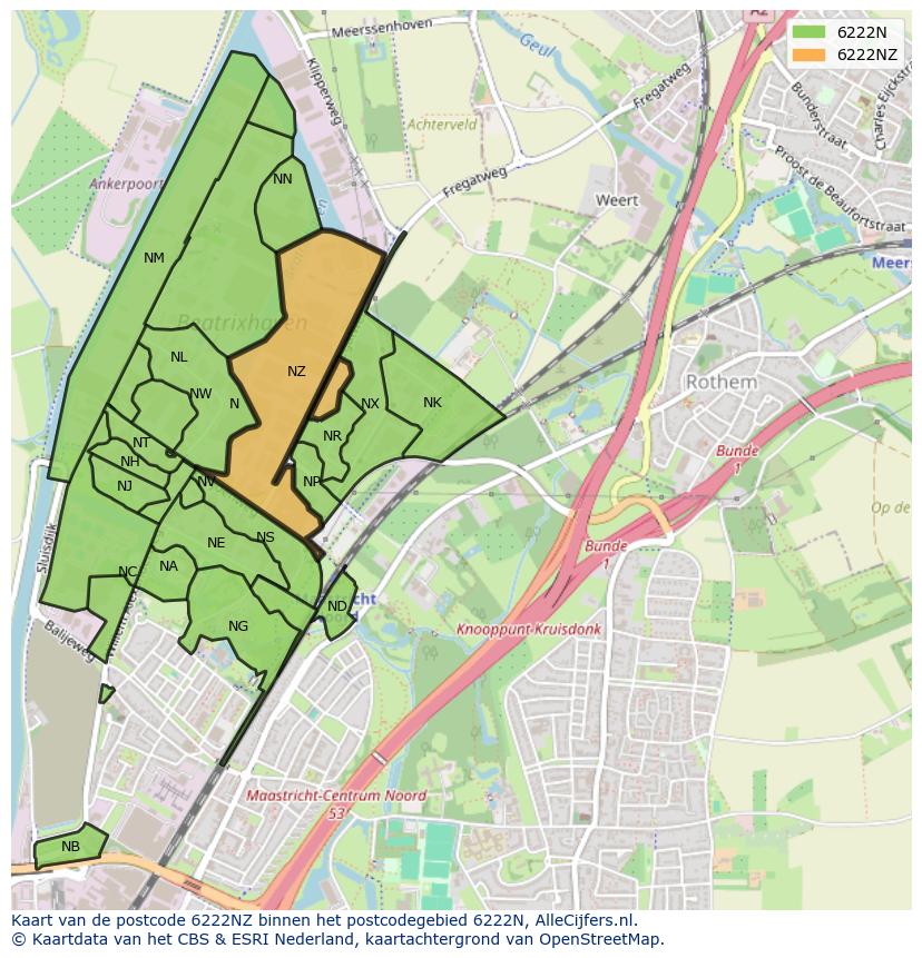 Afbeelding van het postcodegebied 6222 NZ op de kaart.