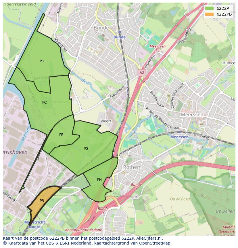 Afbeelding van het postcodegebied 6222 PB op de kaart.