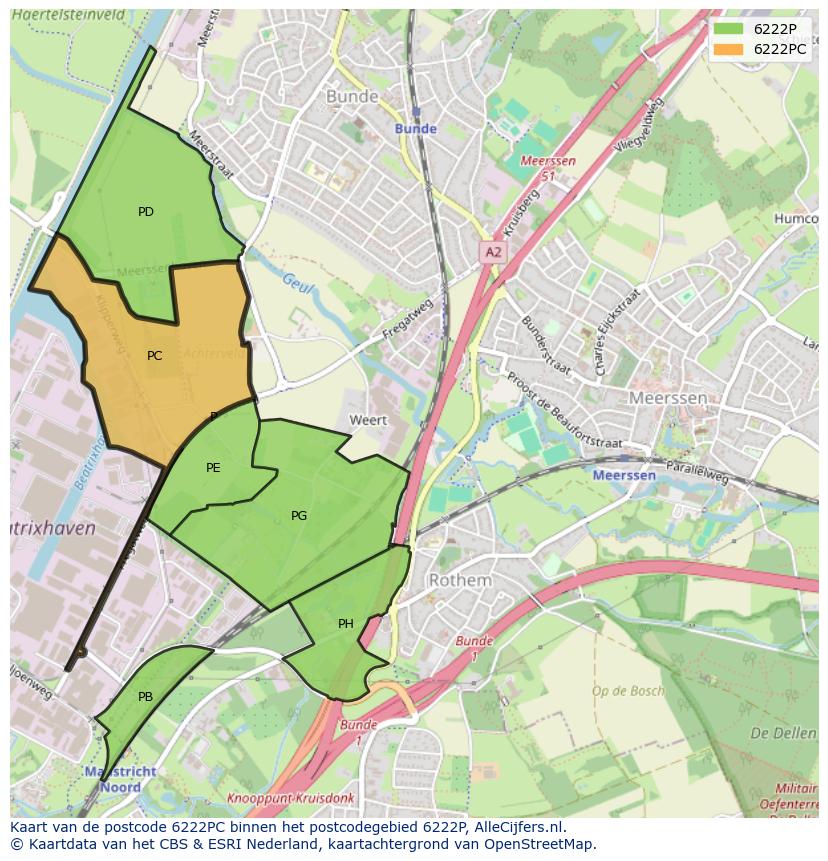 Afbeelding van het postcodegebied 6222 PC op de kaart.