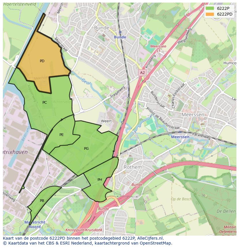 Afbeelding van het postcodegebied 6222 PD op de kaart.