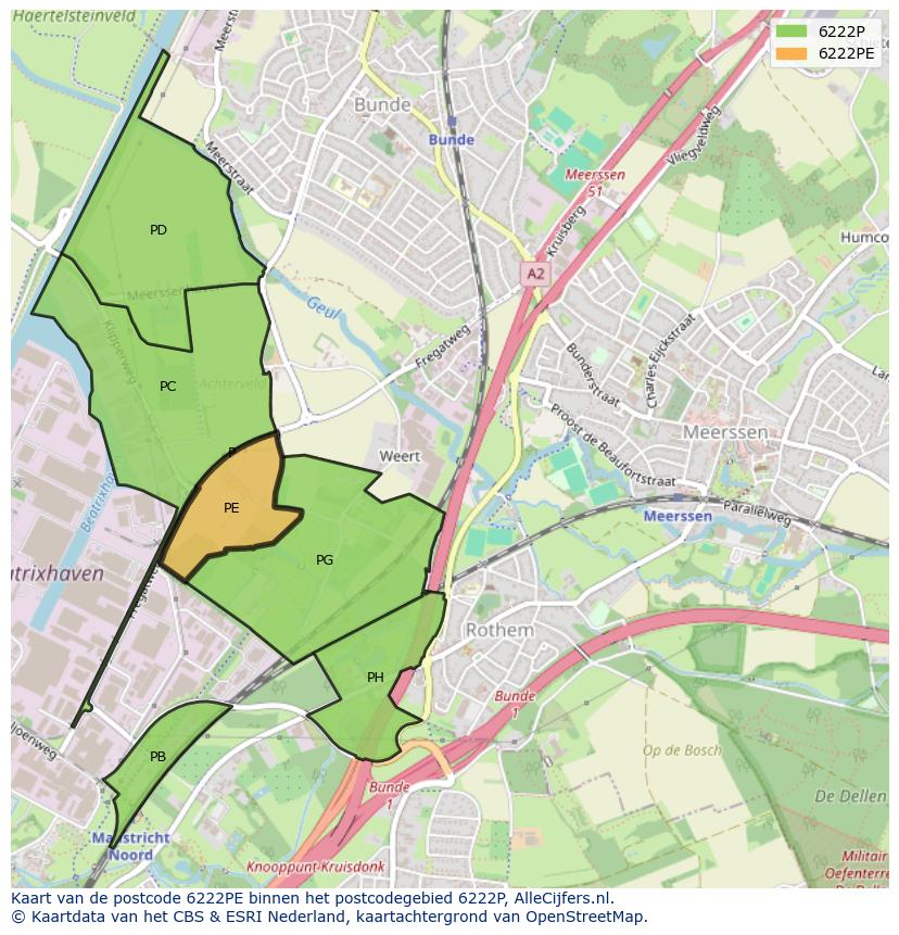 Afbeelding van het postcodegebied 6222 PE op de kaart.
