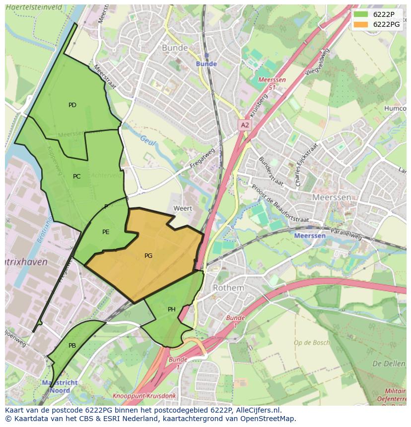 Afbeelding van het postcodegebied 6222 PG op de kaart.