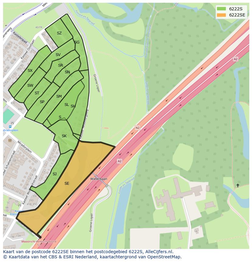 Afbeelding van het postcodegebied 6222 SE op de kaart.
