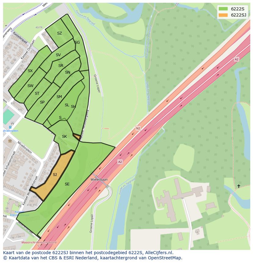 Afbeelding van het postcodegebied 6222 SJ op de kaart.