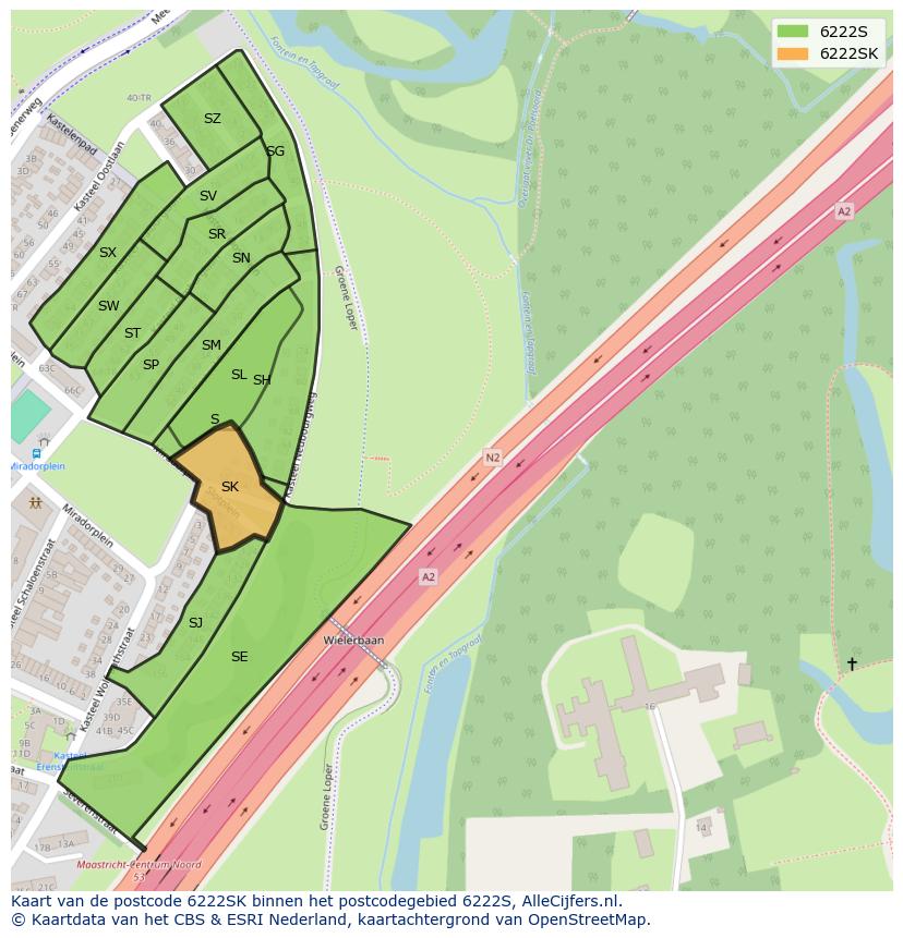 Afbeelding van het postcodegebied 6222 SK op de kaart.