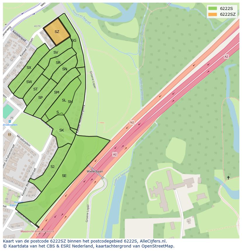 Afbeelding van het postcodegebied 6222 SZ op de kaart.