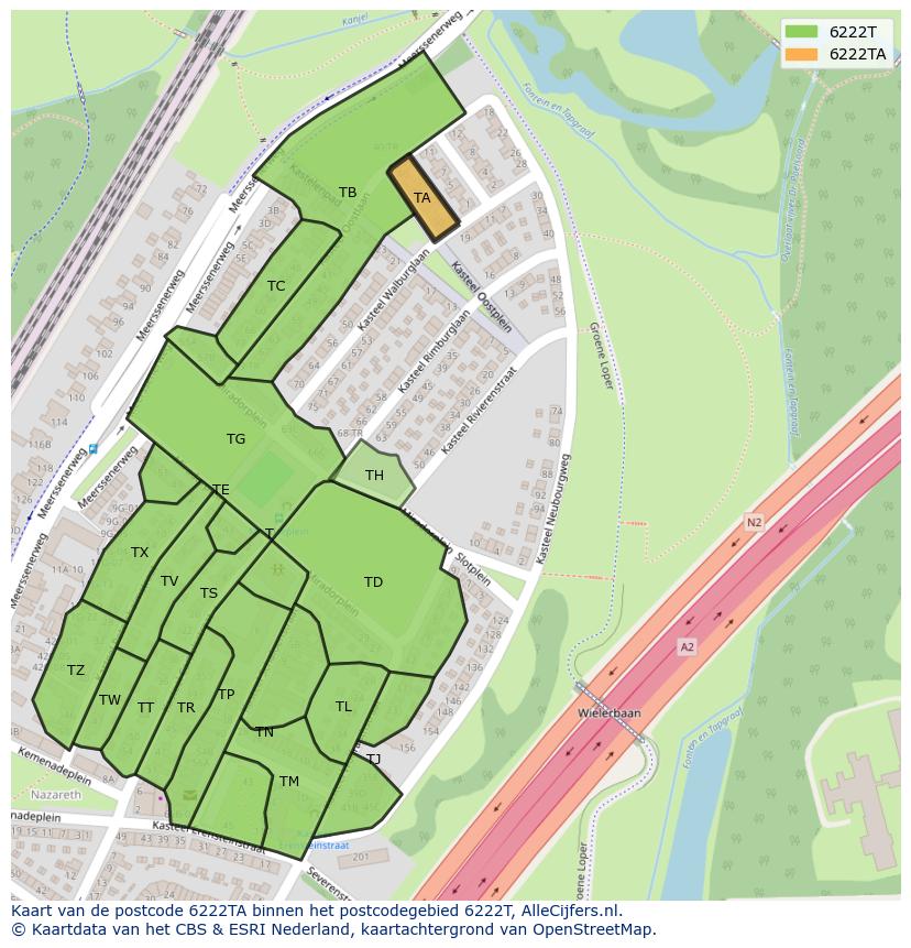 Afbeelding van het postcodegebied 6222 TA op de kaart.