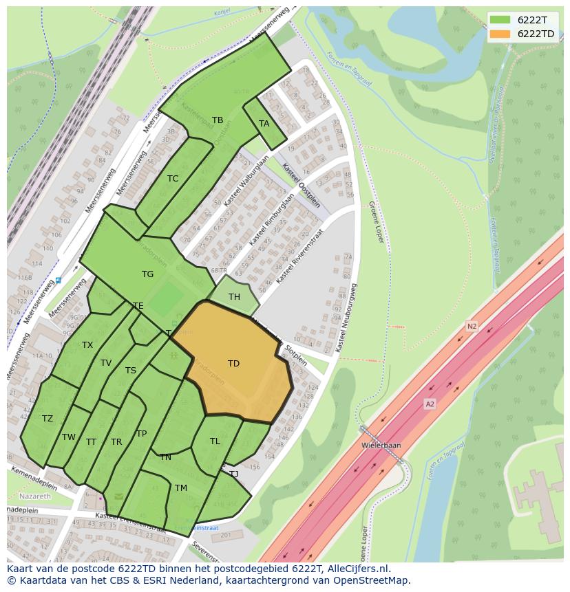 Afbeelding van het postcodegebied 6222 TD op de kaart.