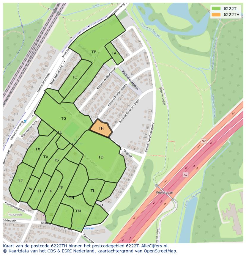 Afbeelding van het postcodegebied 6222 TH op de kaart.