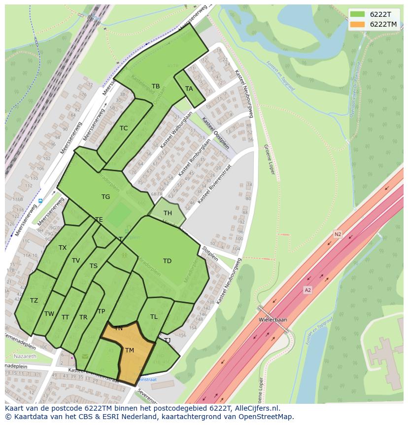 Afbeelding van het postcodegebied 6222 TM op de kaart.