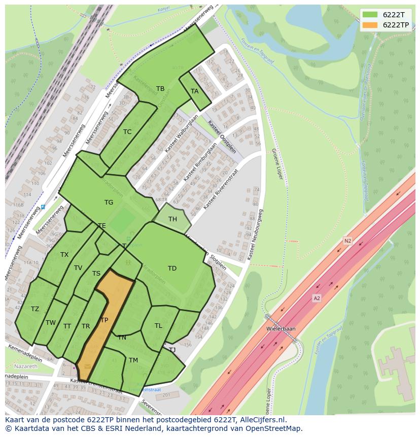 Afbeelding van het postcodegebied 6222 TP op de kaart.