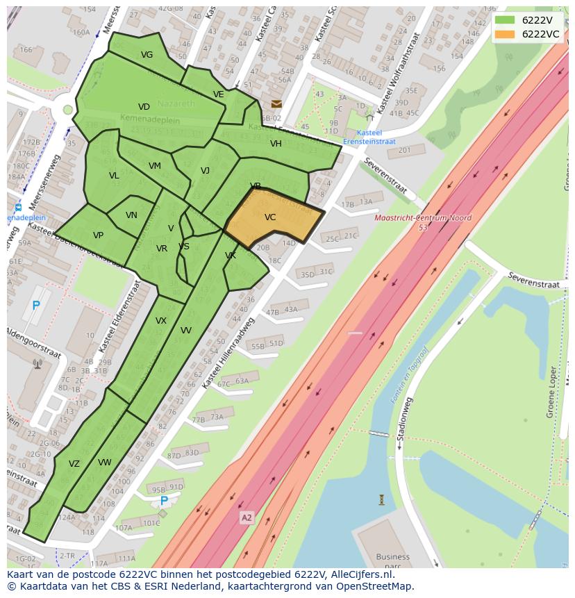 Afbeelding van het postcodegebied 6222 VC op de kaart.