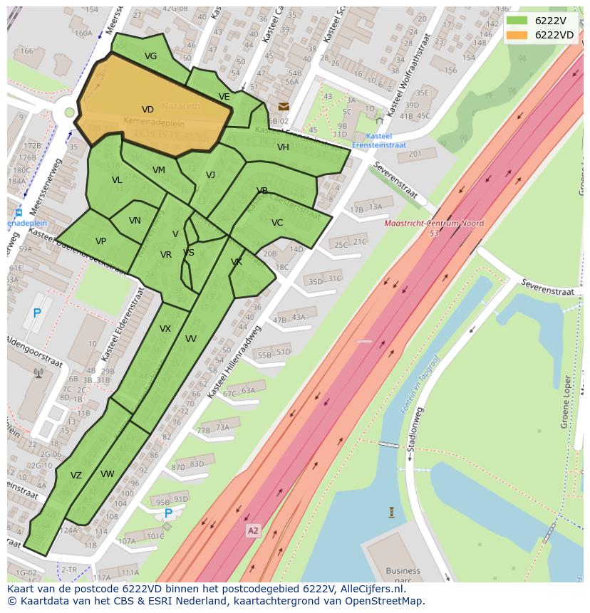 Afbeelding van het postcodegebied 6222 VD op de kaart.