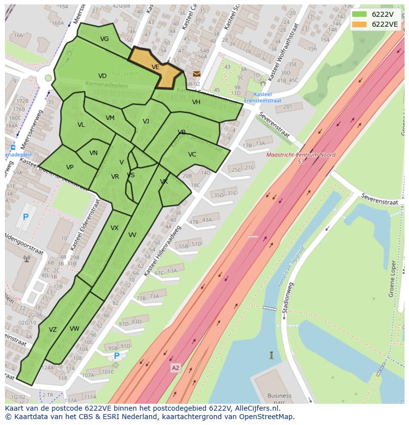 Afbeelding van het postcodegebied 6222 VE op de kaart.