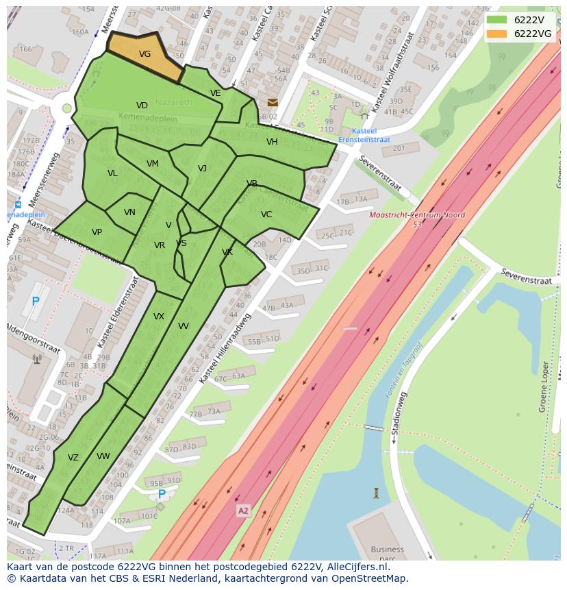 Afbeelding van het postcodegebied 6222 VG op de kaart.