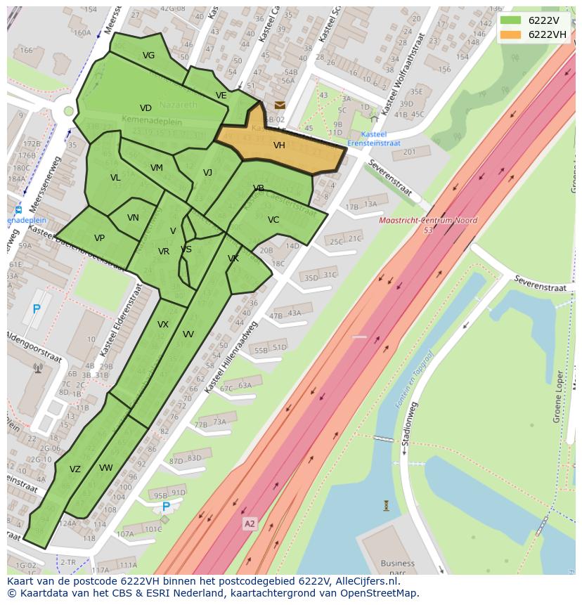Afbeelding van het postcodegebied 6222 VH op de kaart.
