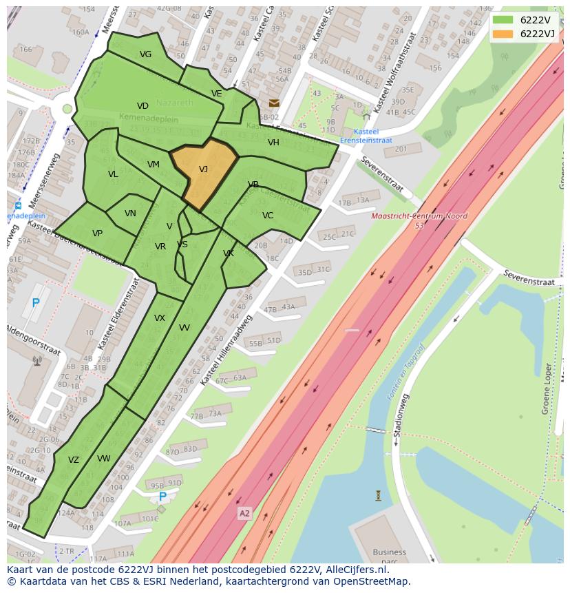 Afbeelding van het postcodegebied 6222 VJ op de kaart.