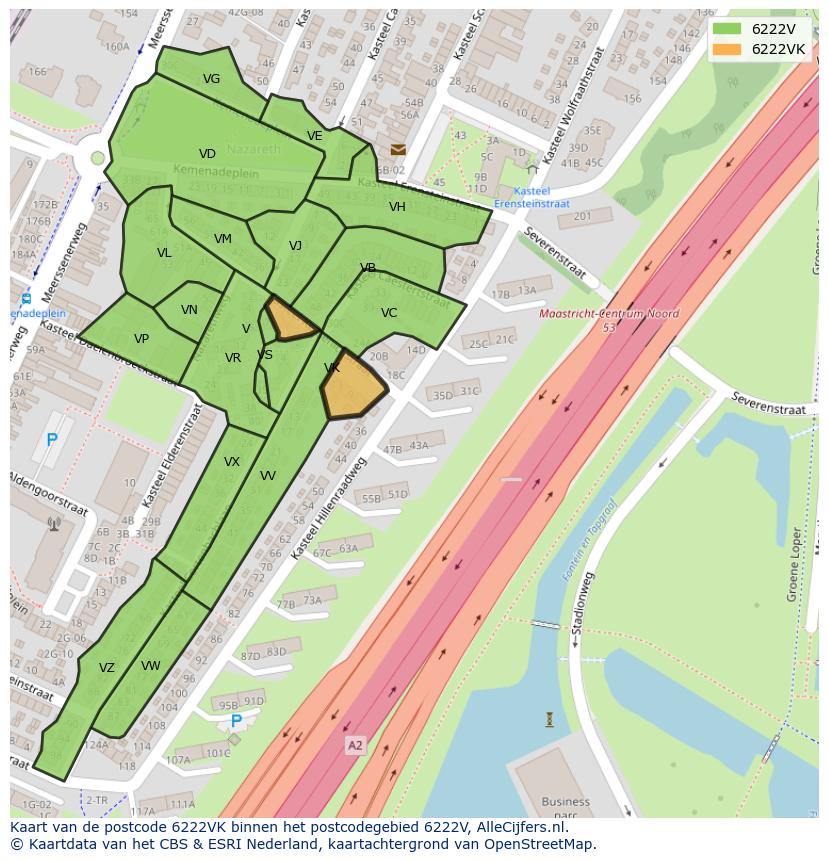 Afbeelding van het postcodegebied 6222 VK op de kaart.