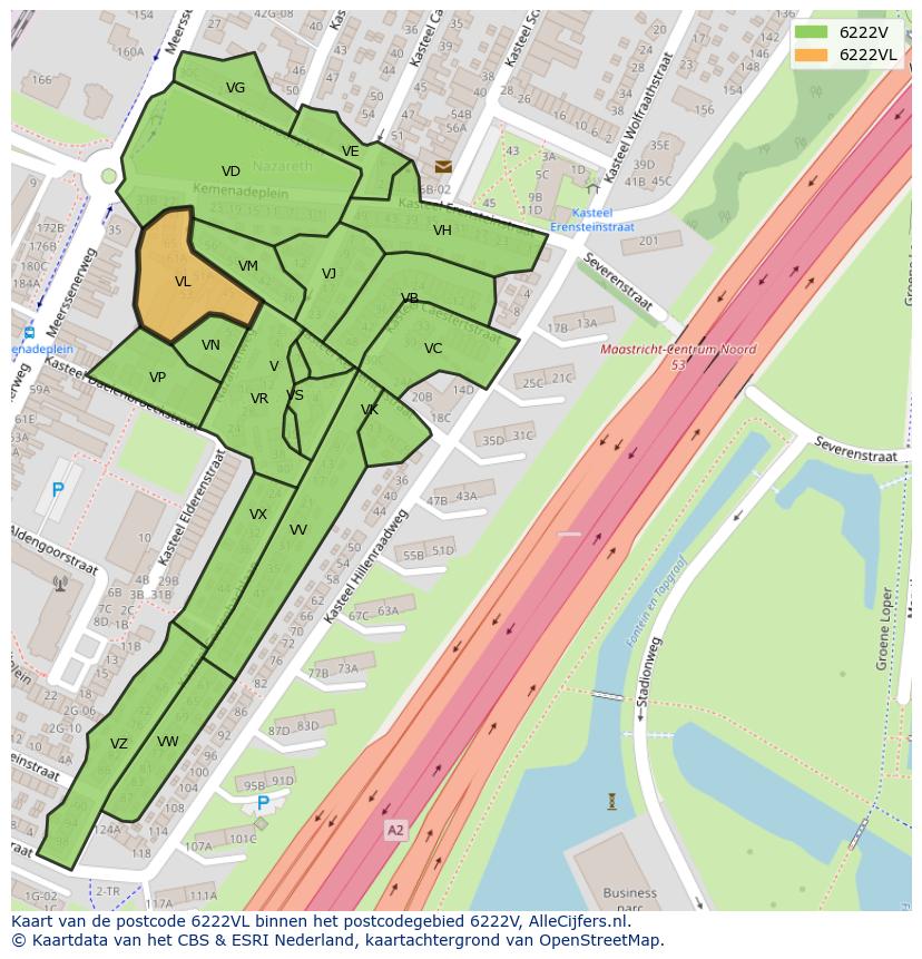 Afbeelding van het postcodegebied 6222 VL op de kaart.