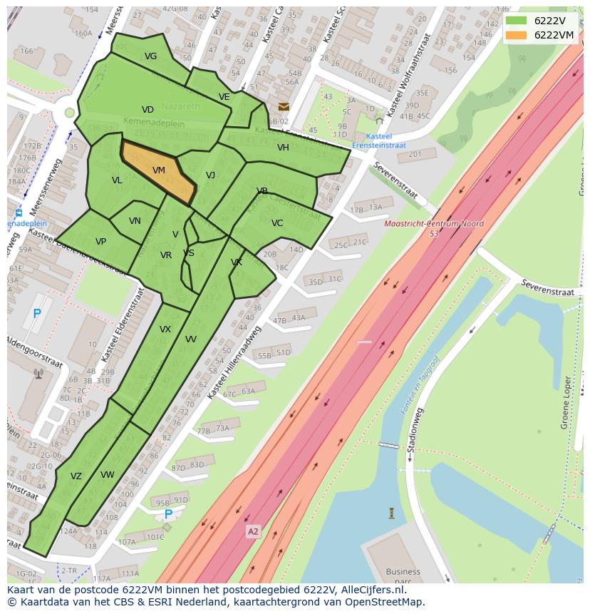 Afbeelding van het postcodegebied 6222 VM op de kaart.