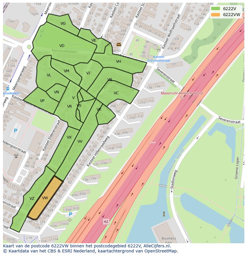 Afbeelding van het postcodegebied 6222 VW op de kaart.