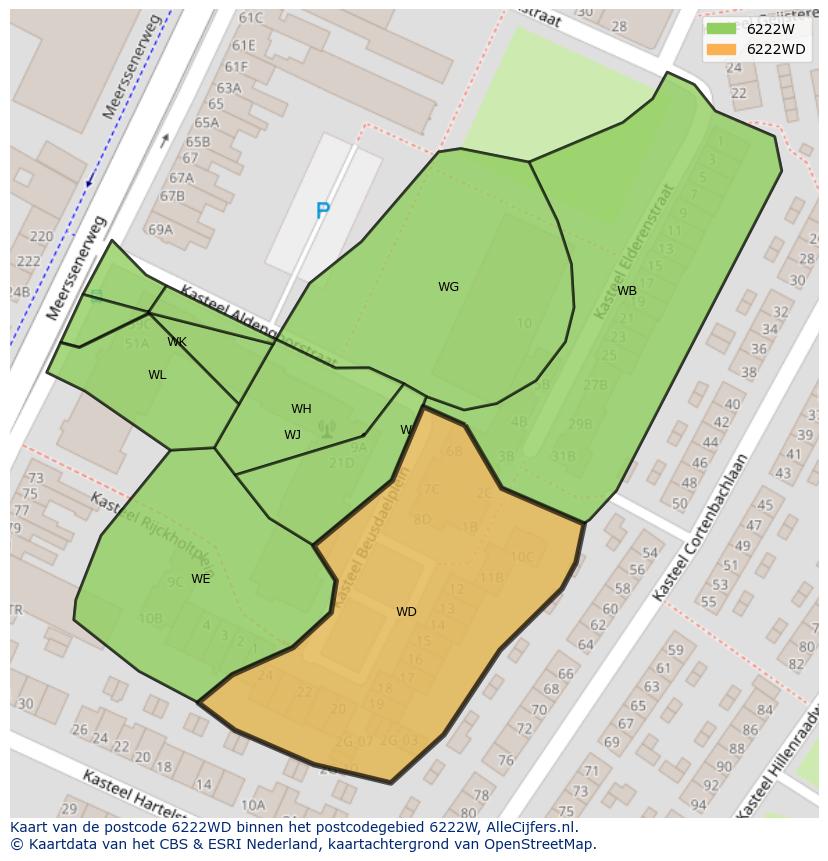 Afbeelding van het postcodegebied 6222 WD op de kaart.