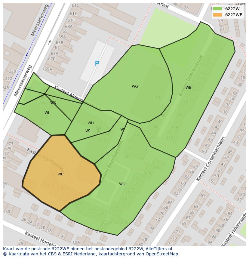 Afbeelding van het postcodegebied 6222 WE op de kaart.