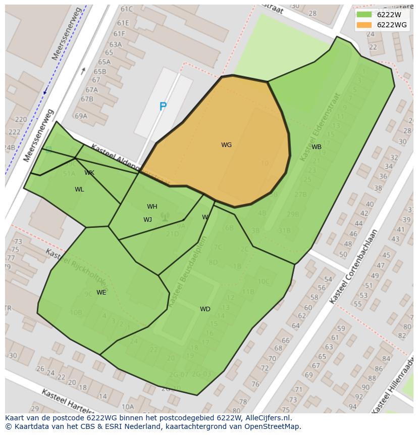 Afbeelding van het postcodegebied 6222 WG op de kaart.