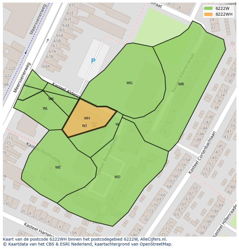 Afbeelding van het postcodegebied 6222 WH op de kaart.
