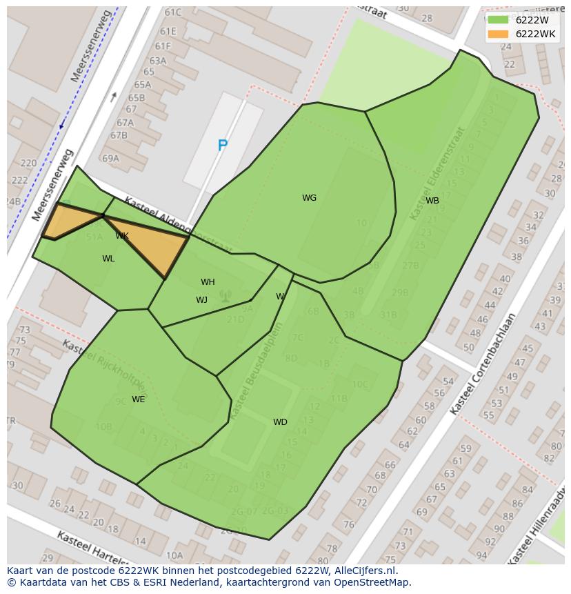 Afbeelding van het postcodegebied 6222 WK op de kaart.