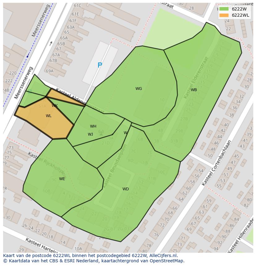 Afbeelding van het postcodegebied 6222 WL op de kaart.