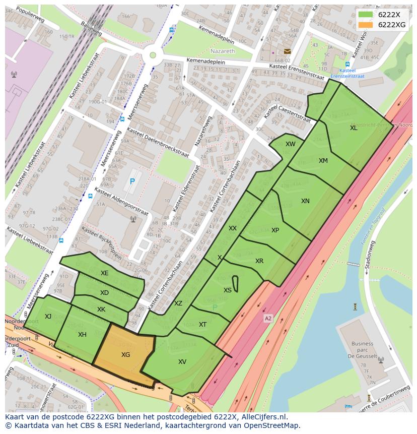 Afbeelding van het postcodegebied 6222 XG op de kaart.