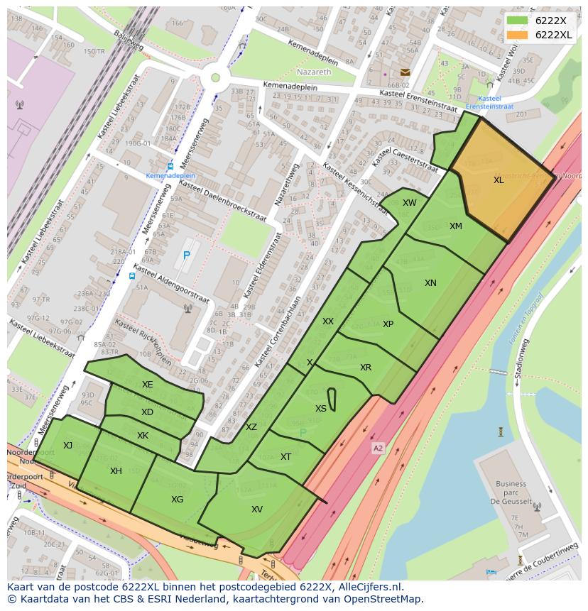 Afbeelding van het postcodegebied 6222 XL op de kaart.