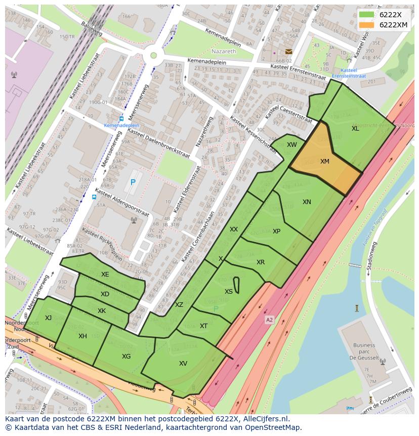 Afbeelding van het postcodegebied 6222 XM op de kaart.