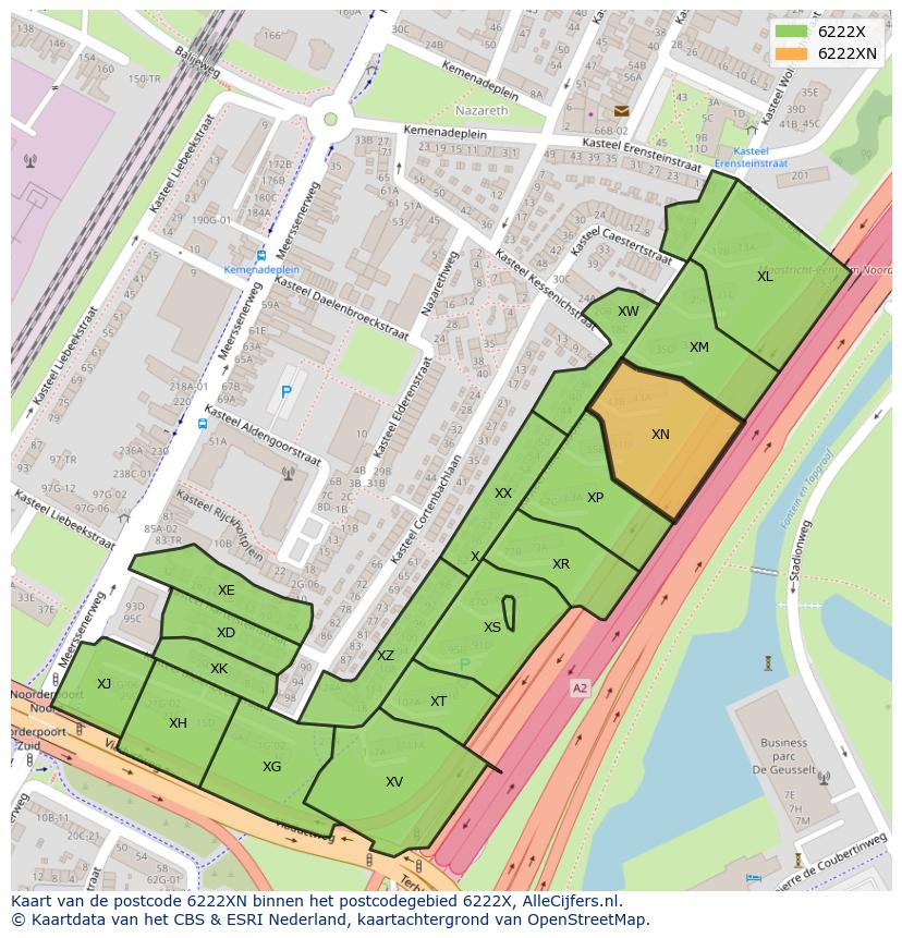 Afbeelding van het postcodegebied 6222 XN op de kaart.