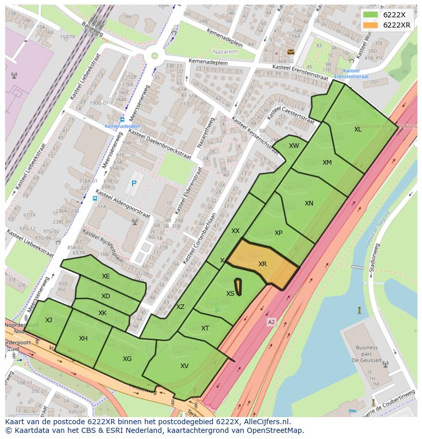 Afbeelding van het postcodegebied 6222 XR op de kaart.