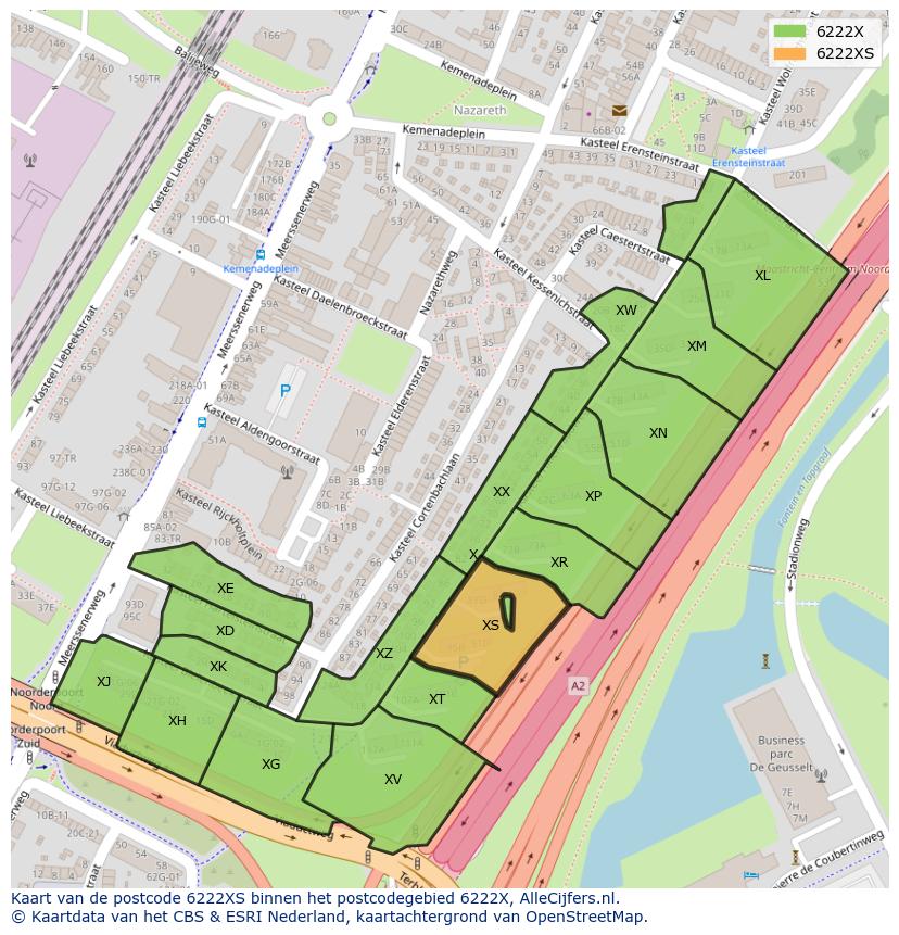 Afbeelding van het postcodegebied 6222 XS op de kaart.