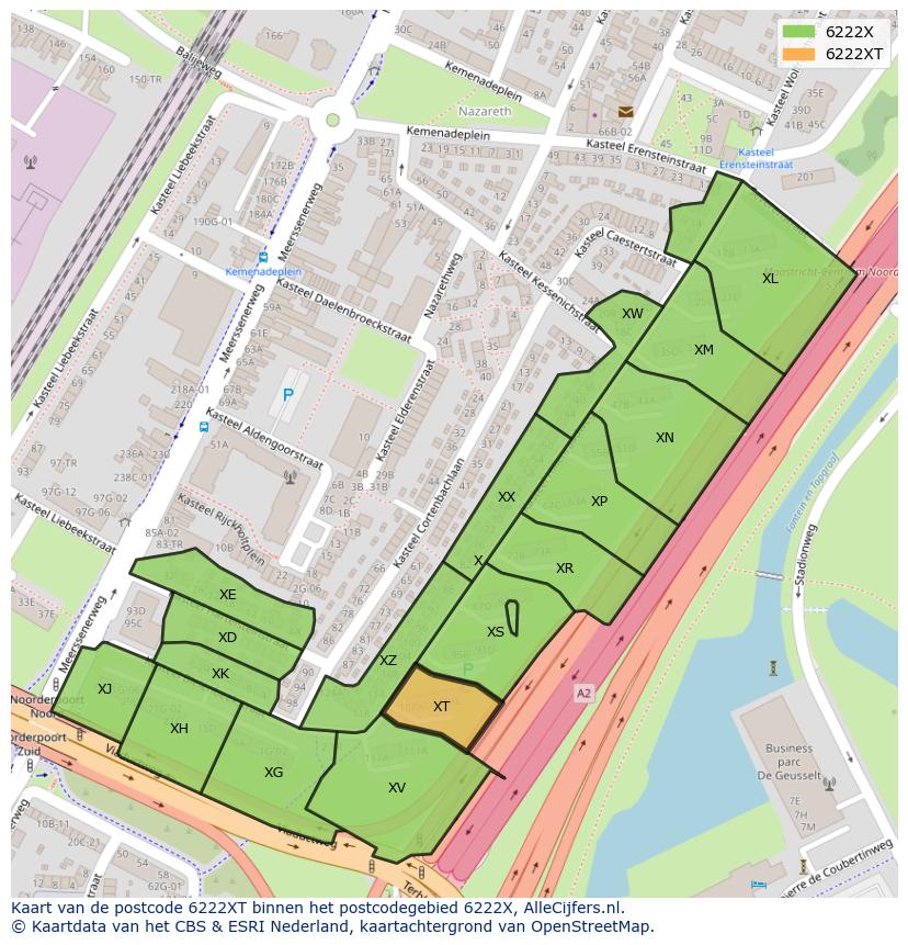 Afbeelding van het postcodegebied 6222 XT op de kaart.