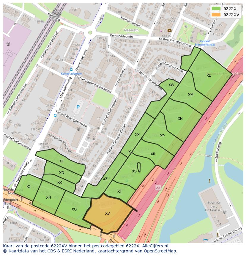 Afbeelding van het postcodegebied 6222 XV op de kaart.