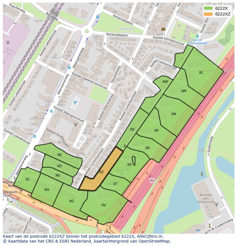 Afbeelding van het postcodegebied 6222 XZ op de kaart.