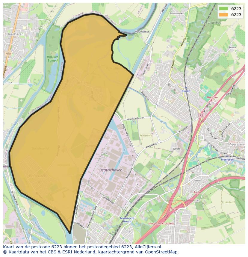 Afbeelding van het postcodegebied 6223 op de kaart.