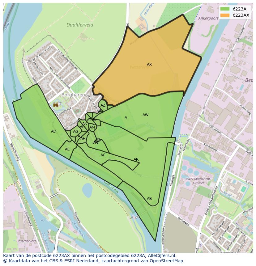 Afbeelding van het postcodegebied 6223 AX op de kaart.