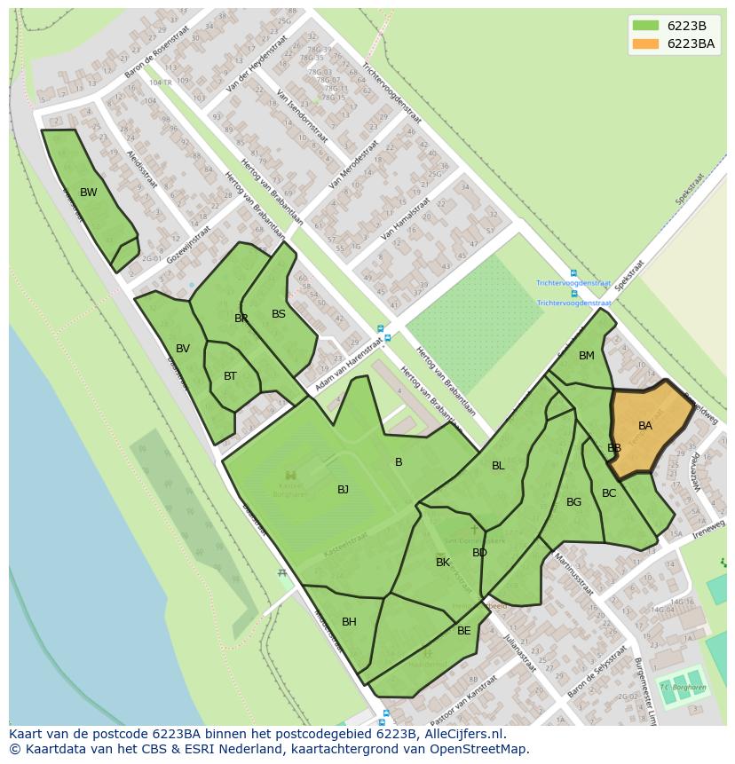 Afbeelding van het postcodegebied 6223 BA op de kaart.