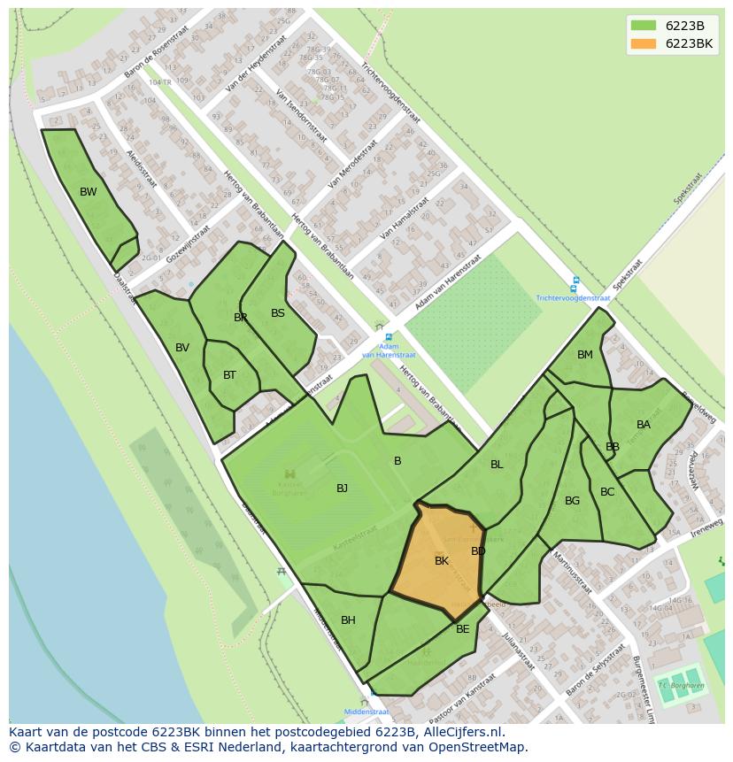 Afbeelding van het postcodegebied 6223 BK op de kaart.