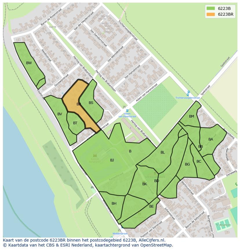 Afbeelding van het postcodegebied 6223 BR op de kaart.