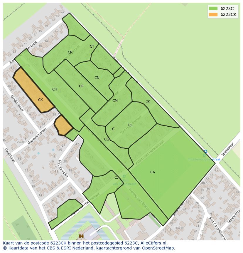 Afbeelding van het postcodegebied 6223 CK op de kaart.